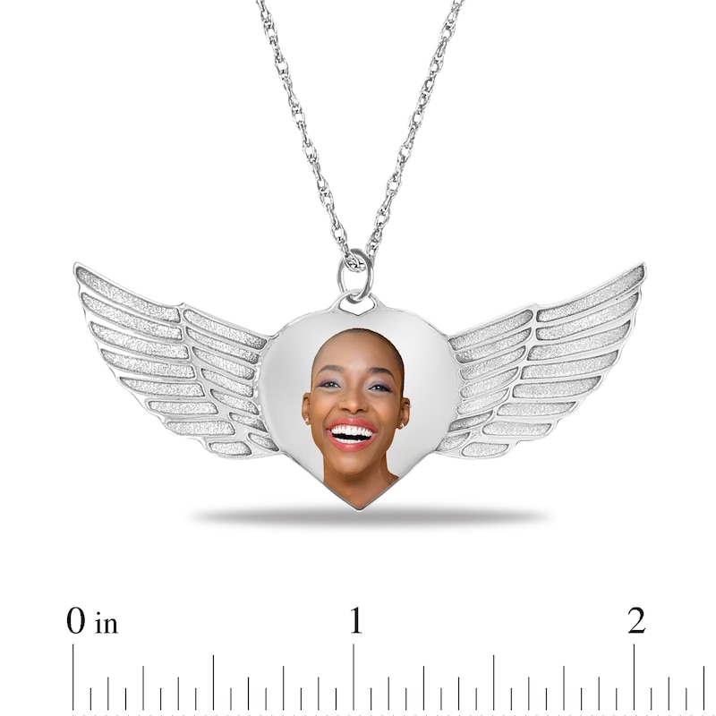 Main Image 4 of Engravable Photo Heart with Angel Wings Pendant in Sterling Silver (1 Image and 3 Lines)