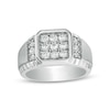 Thumbnail Image 0 of Men's 1.00 CT. T.W. Square-Shaped Multi-Diamond Octagonal Frame Collar Textured Border Ring in 10K White Gold - Size 10