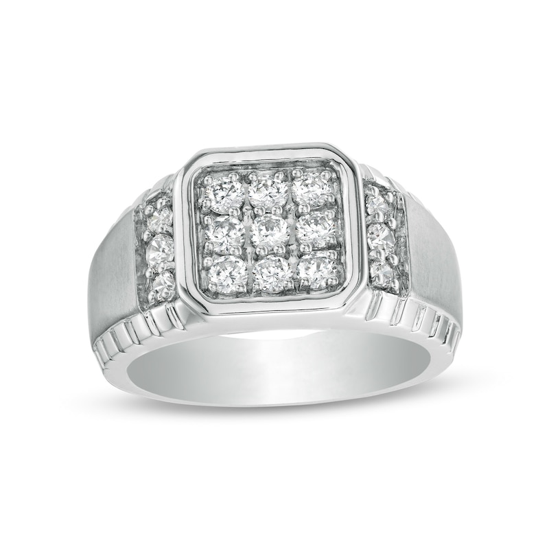 Men's 1.00 CT. T.W. Square-Shaped Multi-Diamond Octagonal Frame Collar Textured Border Ring in 10K White Gold - Size 10