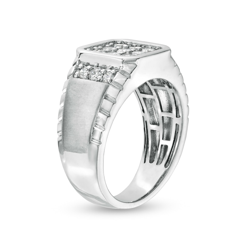 Men's 1.00 CT. T.W. Square-Shaped Multi-Diamond Octagonal Frame Collar Textured Border Ring in 10K White Gold - Size 10