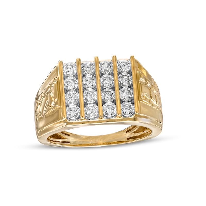 Men's 1.50 CT. T.W. Diamond Vertical Four Row Nugget Shank Ring in 10K Gold