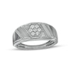 Thumbnail Image 0 of Men's 0.25 CT. T.W. Hexagonal Composite Diamond Beaded Slant Geometric Ring in 10K White Gold