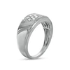 Thumbnail Image 2 of Men's 0.25 CT. T.W. Hexagonal Composite Diamond Beaded Slant Geometric Ring in 10K White Gold