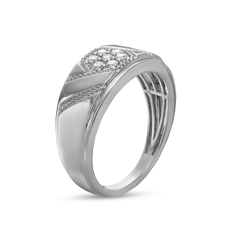 Men's 0.25 CT. T.W. Hexagonal Composite Diamond Beaded Slant Geometric Ring in 10K White Gold