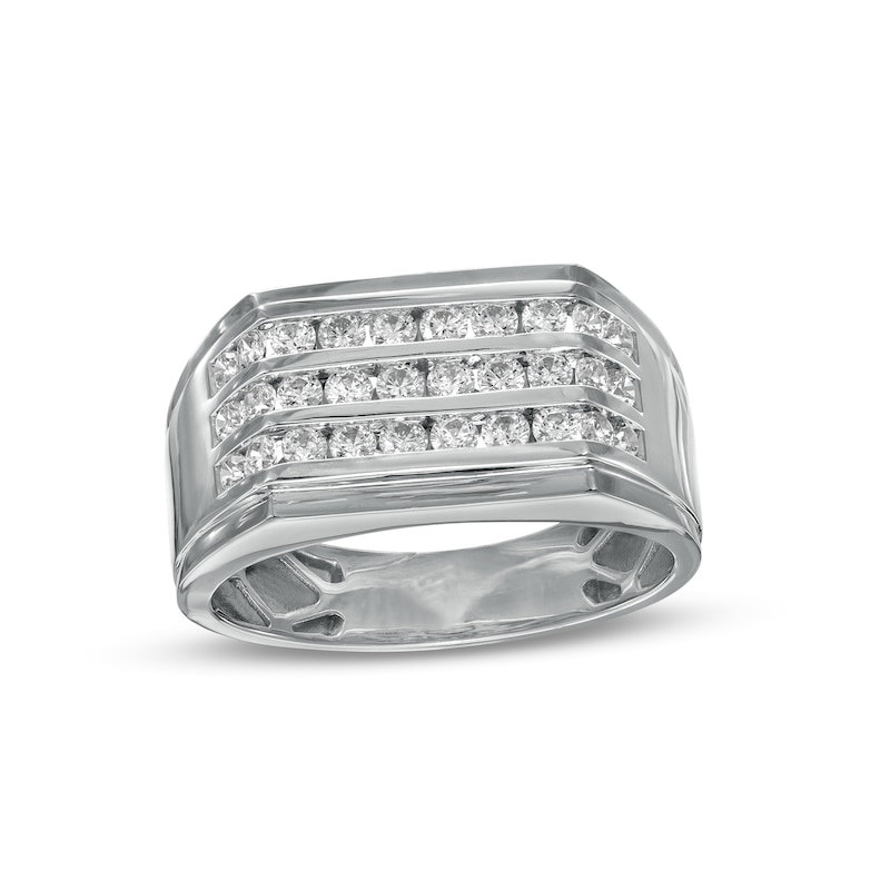 Men's 1.00 CT. T.W. Diamond Triple Row Rectangle-Top Stepped Edge Ring in 10K White Gold|Peoples Jewellers