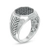 Thumbnail Image 3 of 0.75 CT. T.W. Octagonal Black Multi-Diamond with Chevron Shank Ring in Sterling Silver - Size 10