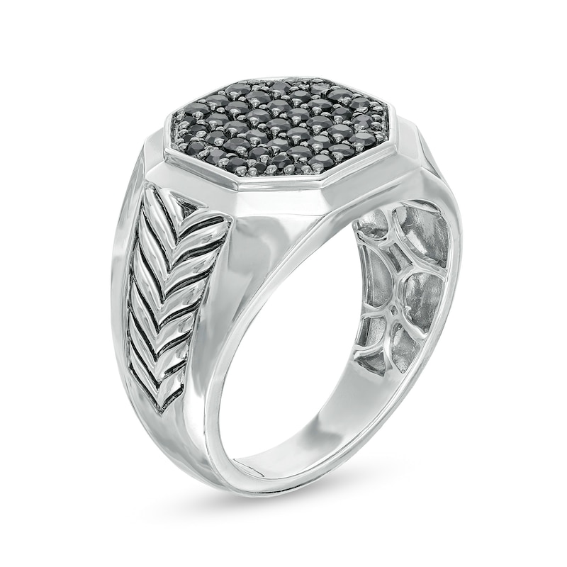 0.75 CT. T.W. Octagonal Black Multi-Diamond with Chevron Shank Ring in Sterling Silver - Size 10