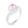 Thumbnail Image 1 of 6.0mm Lab-Created Pink and White Sapphire Bypass Frame Vintage-Style Ring in Sterling Silver