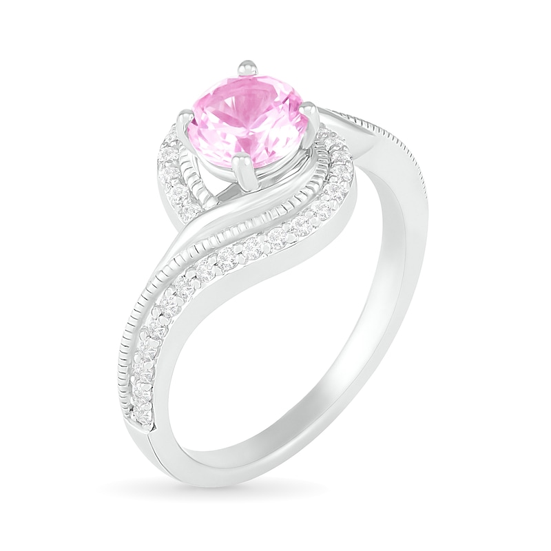 6.0mm Lab-Created Pink and White Sapphire Bypass Frame Vintage-Style Ring in Sterling Silver