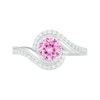 Thumbnail Image 2 of 6.0mm Lab-Created Pink and White Sapphire Bypass Frame Vintage-Style Ring in Sterling Silver