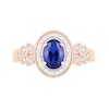 Thumbnail Image 2 of Oval Blue Lab-Created Sapphire and 0.04 CT. T.W. Diamond Frame Leaf-Sides Triple Row Vintage-Style Ring in 10K Rose Gold