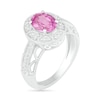 Thumbnail Image 1 of Oval Lab-Created Pink and White Sapphire Frame Scallop Border Shank Vintage-Style Ring in Sterling Silver