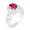 Thumbnail Image 2 of Oval Lab-Created Ruby and White Sapphire Frame Scallop Border Shank Vintage-Style Ring in Sterling Silver