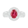 Thumbnail Image 3 of Oval Lab-Created Ruby and White Sapphire Frame Scallop Border Shank Vintage-Style Ring in Sterling Silver