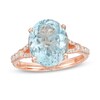 EFFY™ Collection Oval Aquamarine and 0.19 CT. T.W. Diamond Split Shank Ring in 14K Rose Gold