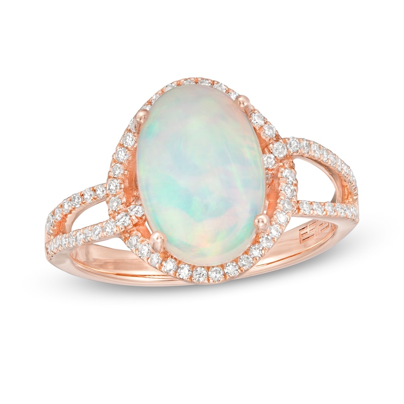 EFFY™ Collection Oval Opal and 0.33 CT. T.W. Diamond Frame Interlocking Loop Shank Ring in 14K Rose Gold|Peoples Jewellers