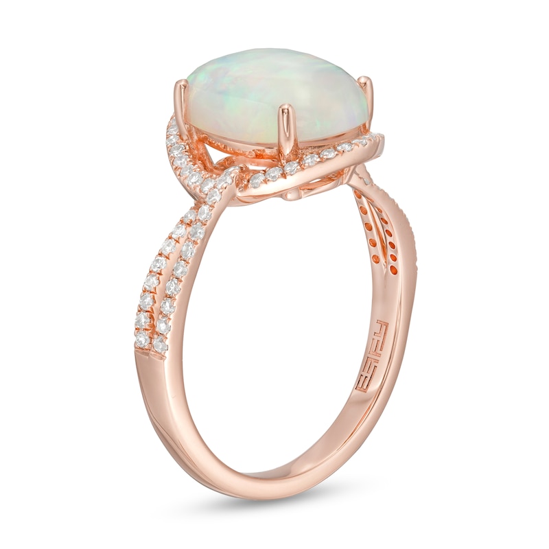 EFFY™ Collection Oval Opal and 0.33 CT. T.W. Diamond Frame Interlocking Loop Shank Ring in 14K Rose Gold