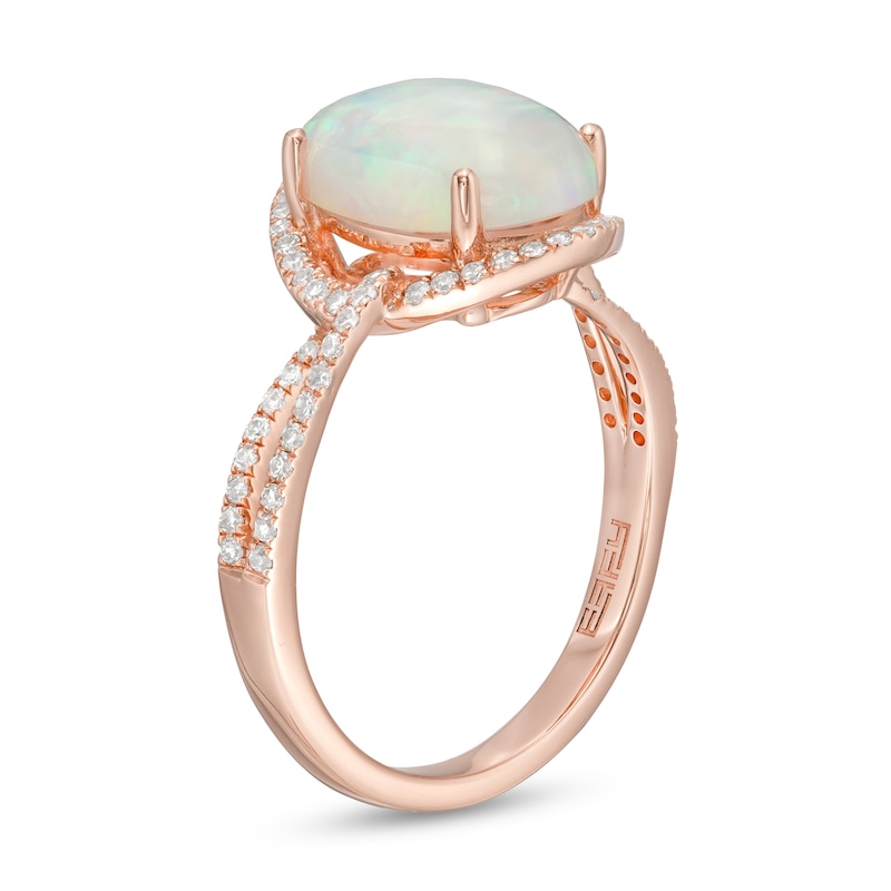 Main Image 3 of EFFY™ Collection Oval Opal and 0.33 CT. T.W. Diamond Frame Interlocking Loop Shank Ring in 14K Rose Gold