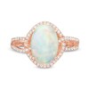 Thumbnail Image 4 of EFFY™ Collection Oval Opal and 0.33 CT. T.W. Diamond Frame Interlocking Loop Shank Ring in 14K Rose Gold