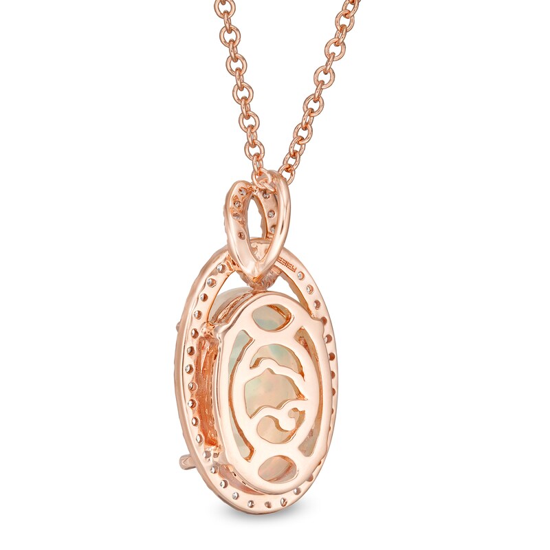 Main Image 3 of EFFY™ Collection Oval Opal and 0.17 CT. T.W. Diamond Frame Interlocking Drop Pendant in 14K Rose Gold