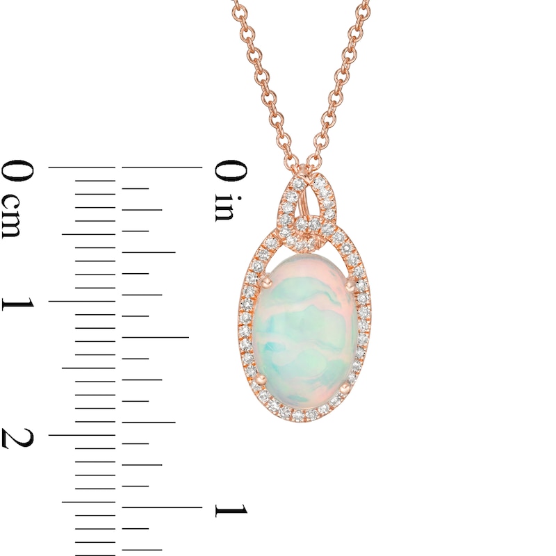 EFFY™ Collection Oval Opal and 0.17 CT. T.W. Diamond Frame Interlocking Drop Pendant in 14K Rose Gold