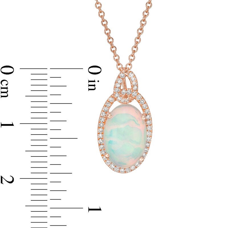 EFFY™ Collection Oval Opal and 0.17 CT. T.W. Diamond Frame Interlocking Drop Pendant in 14K Rose Gold