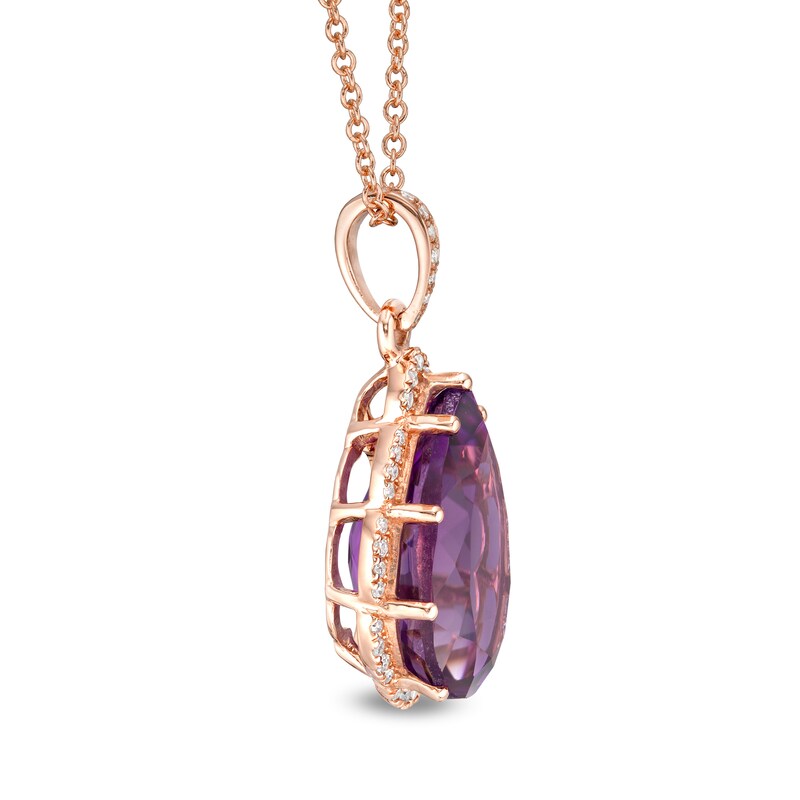 Main Image 3 of EFFY™ Collection Pear-Shaped Amethyst and 0.29 CT. T.W. Diamond Scallop Frame Pendant in 14K Rose Gold