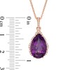 Thumbnail Image 3 of EFFY™ Collection Pear-Shaped Amethyst and 0.29 CT. T.W. Diamond Scallop Frame Pendant in 14K Rose Gold