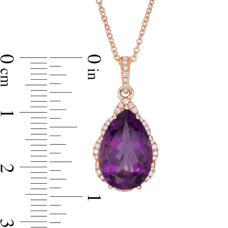 EFFY™ Collection Pear-Shaped Amethyst and 0.29 CT. T.W. Diamond Scallop Frame Pendant in 14K Rose Gold