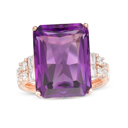 EFFY™ Collection Emerald-Cut Amethyst and 0.42 CT. T.W. Diamond Art Deco Ring in 14K Rose Gold