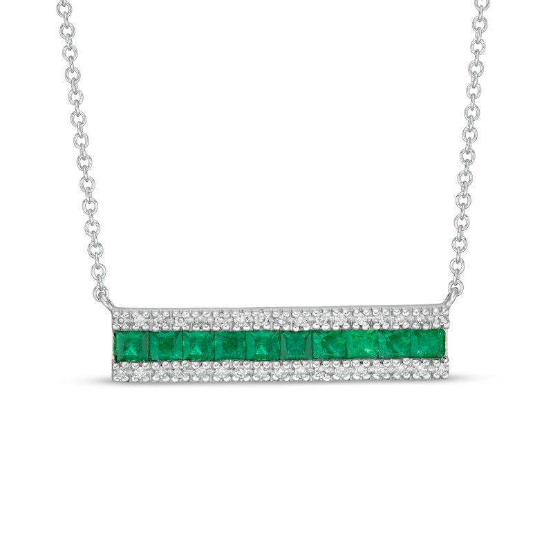 EFFY™ Collection Princess-Cut Emerald and 0.12 CT. T.W. Diamond Triple Row Bar Necklace in 14K White Gold