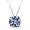 Thumbnail Image 1 of EFFY™ Collection Blue Sapphire and 0.38 CT. T.W. Diamond Cushion Cluster Pendant in 14K White Gold
