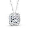 Thumbnail Image 3 of EFFY™ Collection Blue Sapphire and 0.38 CT. T.W. Diamond Cushion Cluster Pendant in 14K White Gold