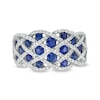Thumbnail Image 0 of EFFY™ Collection Blue Sapphire and 0.42 CT. T.W. Diamond Lattice Ring in 14K White Gold