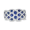 Thumbnail Image 1 of EFFY™ Collection Blue Sapphire and 0.42 CT. T.W. Diamond Lattice Ring in 14K White Gold