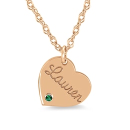 Simulated Birthstone Engravable Heart Pendant (1 Stone and Line)