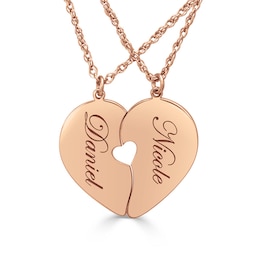 Couple's Engravable Two Halves of One Heart Pendants Set (2 Names)