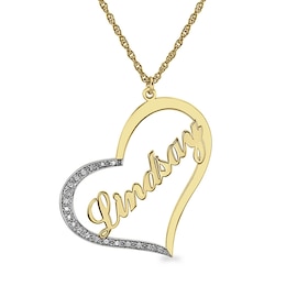 0.10 CT. T.W. Diamond Tilted Heart Name Pendant (1 Line)