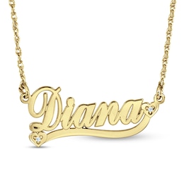 Diamond Accent Cursive Name with Hearts and Ribbon Necklace (1 Line)