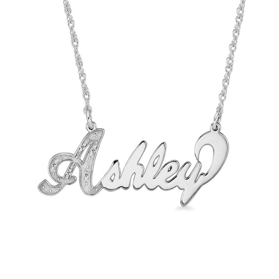 Diamond Accent Cursive Name Necklace (1 Line) Peoples