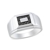 Thumbnail Image 0 of Men's 0.10 CT. T.W. Black Diamond Rectangular Frame Stepped Edge Signet Ring in Sterling Silver