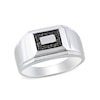 Thumbnail Image 1 of Men's 0.10 CT. T.W. Black Diamond Rectangular Frame Stepped Edge Signet Ring in Sterling Silver