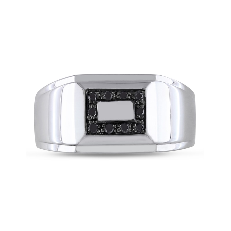 Main Image 4 of Men's 0.10 CT. T.W. Black Diamond Rectangular Frame Stepped Edge Signet Ring in Sterling Silver