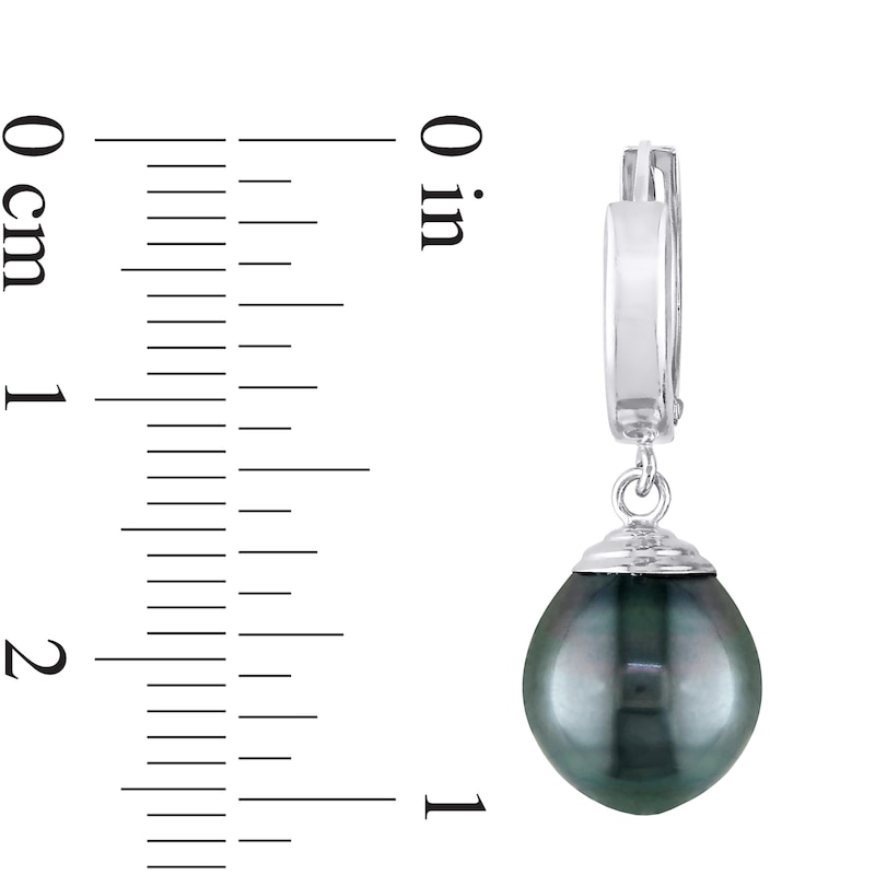 Main Image 3 of 9.0-10.0mm Baroque Black Tahitian Cultured Pearl Drop Earrings in 14K White Gold