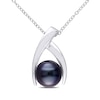 Thumbnail Image 1 of 9.5-10.0mm Black Tahitian Cultured Pearl Wishbone Pendant in Sterling Silver