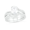 Thumbnail Image 0 of Oval Lab-Created White Sapphire Crossover Bypass Split Shank Bridal Set in Sterling Silver