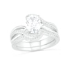 Oval Lab-Created White Sapphire Crossover Bypass Split Shank Bridal Set in Sterling Silver