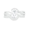 Oval Lab-Created White Sapphire Crossover Bypass Split Shank Bridal Set in Sterling Silver