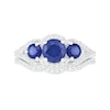 Thumbnail Image 2 of Lab-Created Blue and White Sapphire Frame Three Stone Split Shank Bridal Set in Sterling Silver