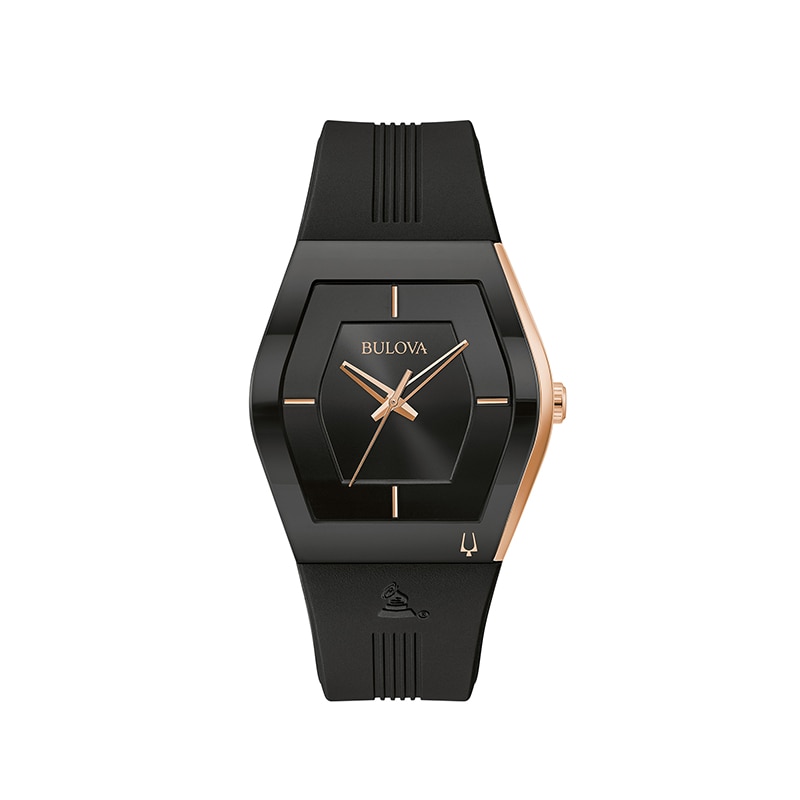 Men's Special Edition Bulova Modern Latin GRAMMY® Gemini Two-Tone Strap Watch with Tonneau Black Dial (Model: 97A163)